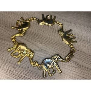 Vintage Gold Tone Follow Elephant Artisan Necklace Choker Novelty Unique Boho